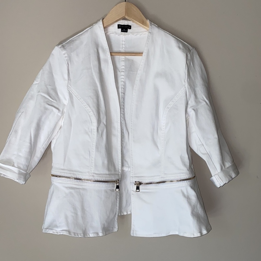 New Directions Petite White Jean Blazer w/ Zipper Accents Size Petite L - Picture 5 of 10